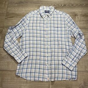 Vineyard Vines Shirt Mens Large Blue Pink‎ Plaid Classic Fit Linen Button Down